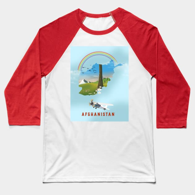 Afghanistan map travel poster Baseball T-Shirt by nickemporium1